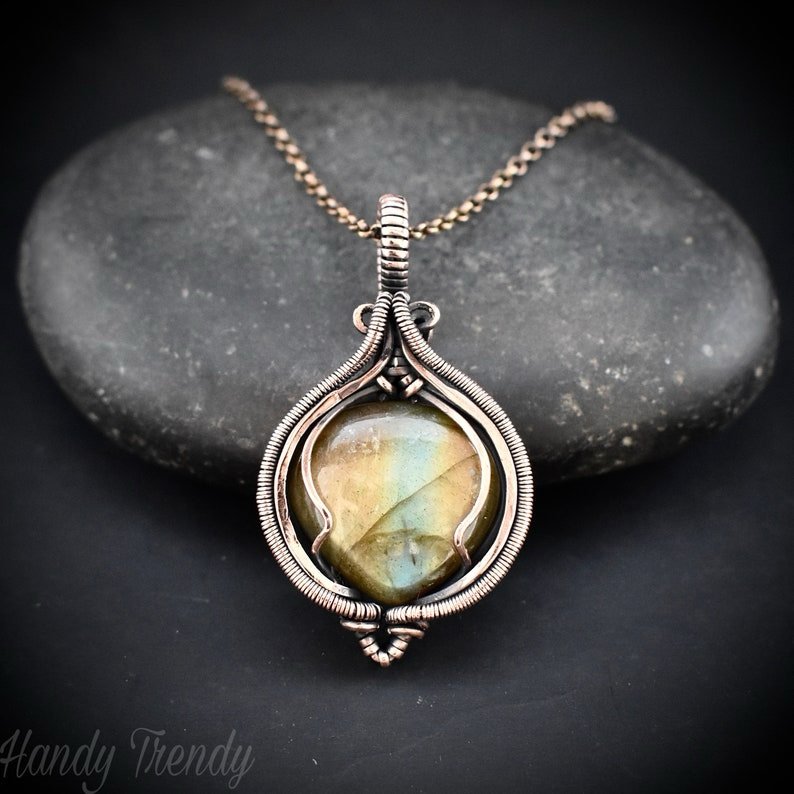 Labradorite pendant, Copper Wire wrapped necklace, Unique handmade gift, One of a kind artisan boho jewelry