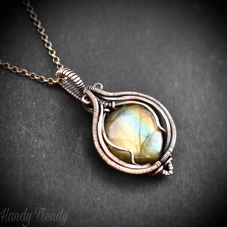 Labradorite pendant, Copper Wire wrapped necklace, Unique handmade gift, One of a kind artisan boho jewelry