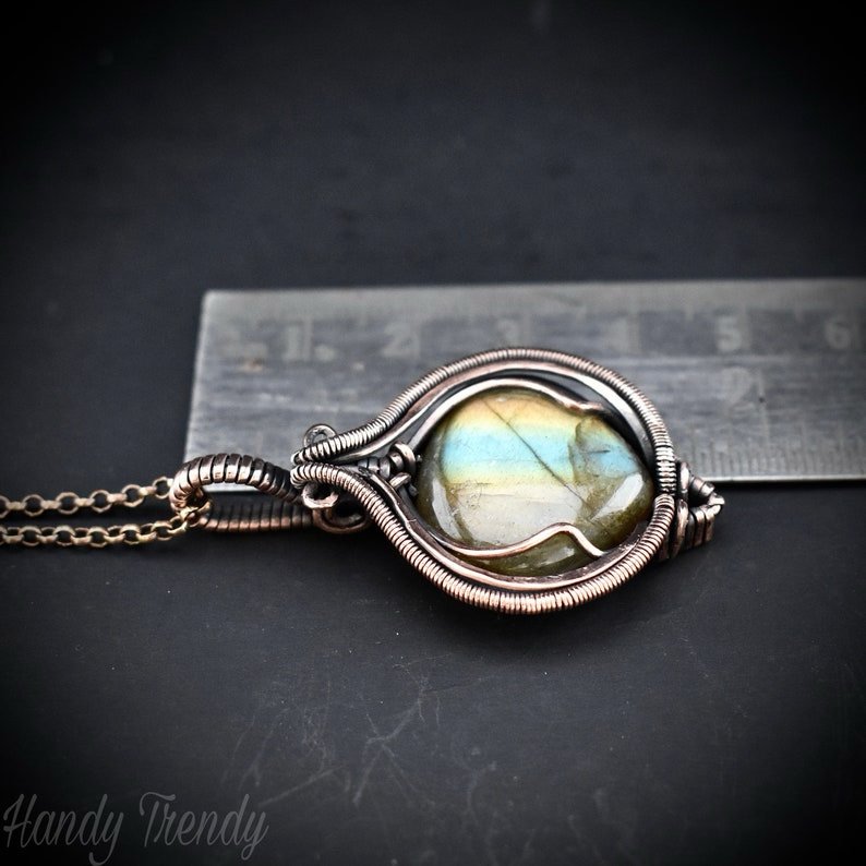 Labradorite pendant, Copper Wire wrapped necklace, Unique handmade gift, One of a kind artisan boho jewelry