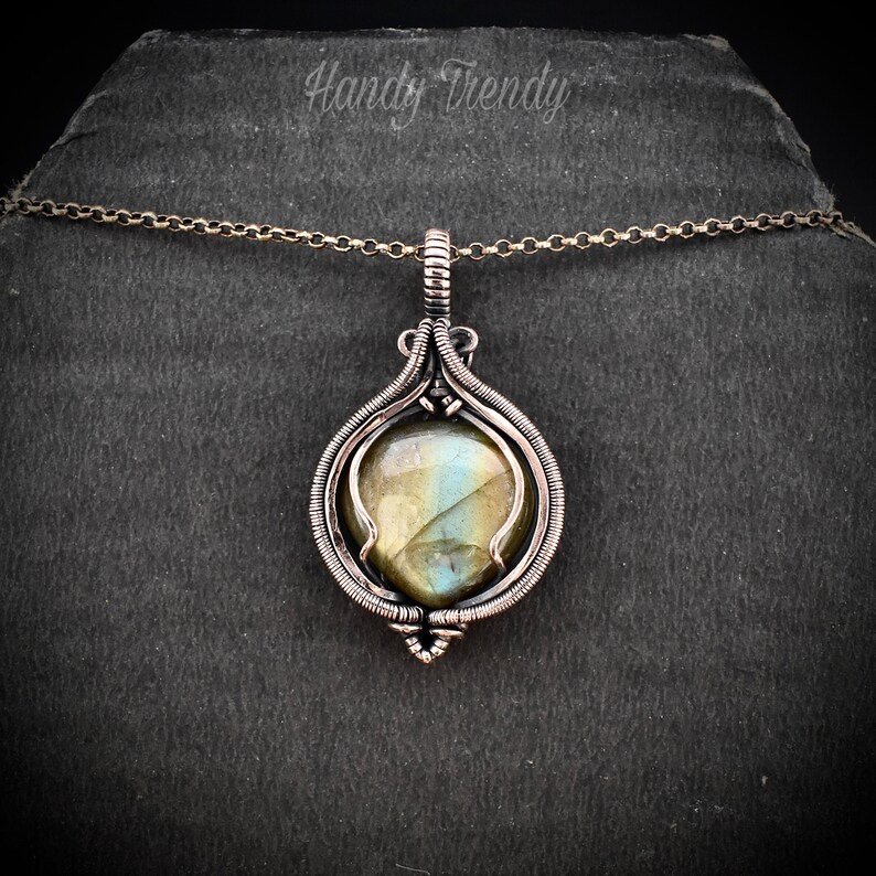 Labradorite pendant, Copper Wire wrapped necklace, Unique handmade gift, One of a kind artisan boho jewelry