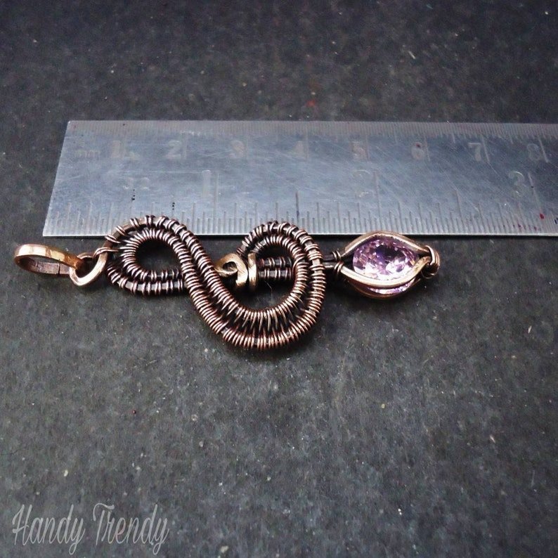 Treble clef pendant, Pink cubic zirconia wire wrapped necklace, Handmade birthday gift, Music note pendant