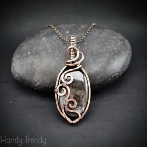 Hypersthene curl pendant, Copper wire wrapped jewelry, Unique handmade gift, Artisan boho necklace, One of a kind necklace