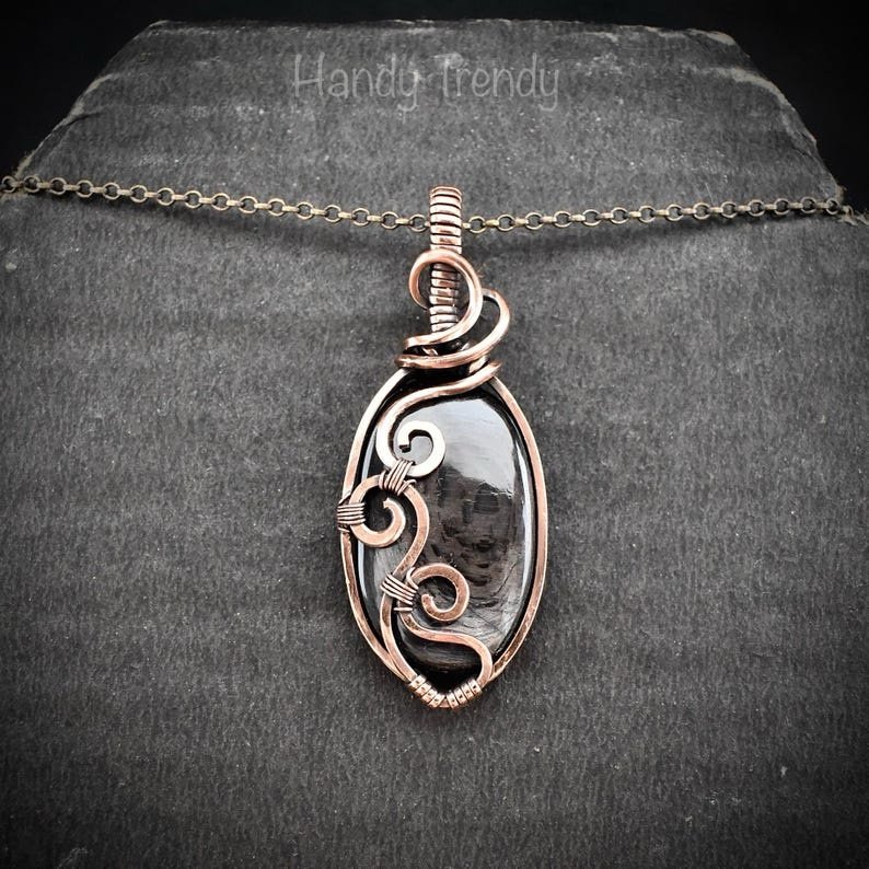 Hypersthene curl pendant, Copper wire wrapped jewelry, Unique handmade gift, Artisan boho necklace, One of a kind necklace