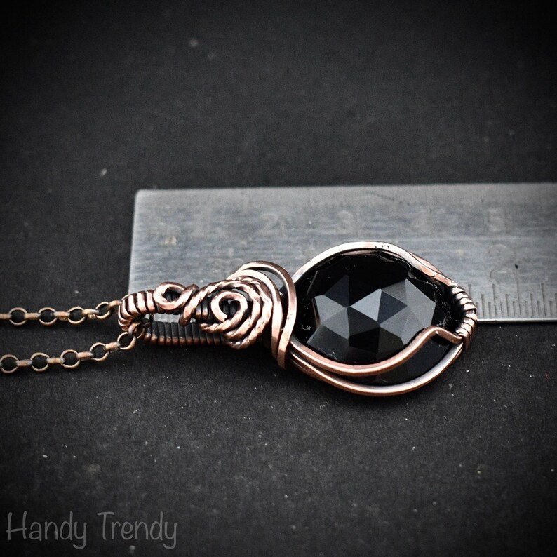 Black onyx pendant, Copper wire wrapped necklace, Unique handmade gift, One of a kind artisan boho jewelry, Small pendant