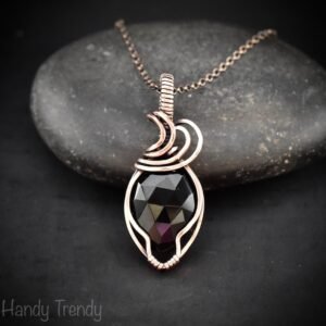 Black onyx pendant, Copper wire wrapped necklace, Unique handmade gift, One of a kind artisan boho jewelry, Small pendant