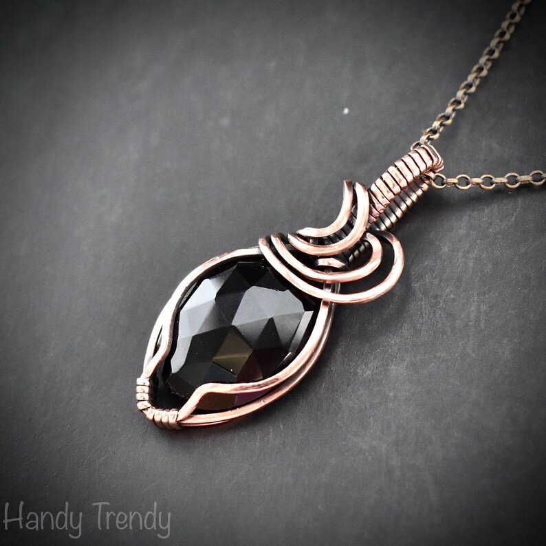 Black onyx pendant, Copper wire wrapped necklace, Unique handmade gift, One of a kind artisan boho jewelry, Small pendant