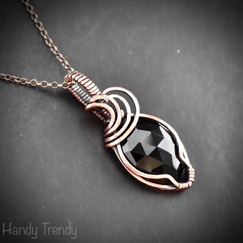 Black onyx pendant, Copper wire wrapped necklace, Unique handmade gift, One of a kind artisan boho jewelry, Small pendant