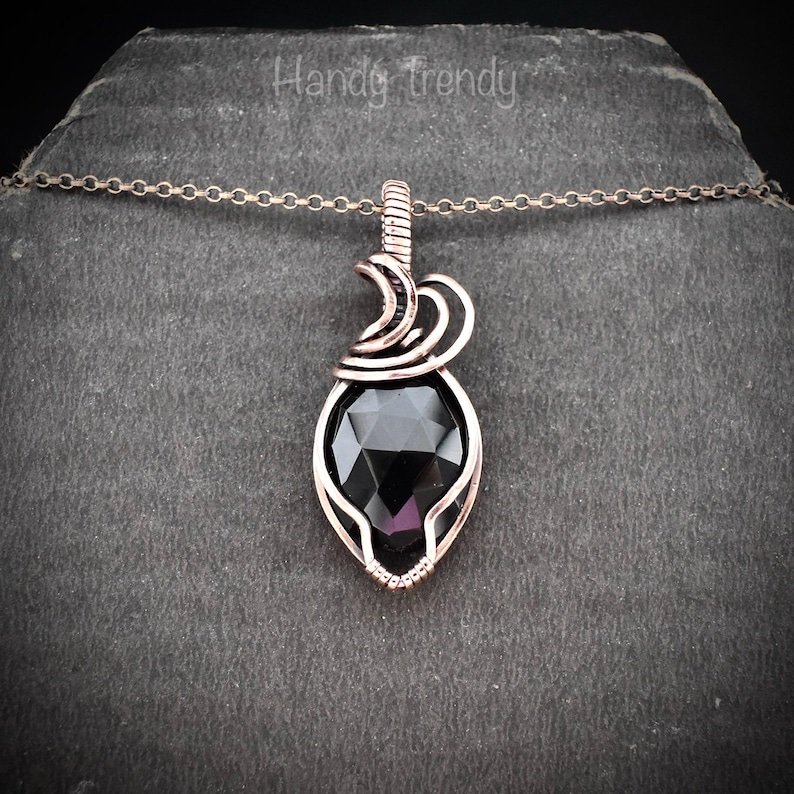 Black onyx pendant, Copper wire wrapped necklace, Unique handmade gift, One of a kind artisan boho jewelry, Small pendant