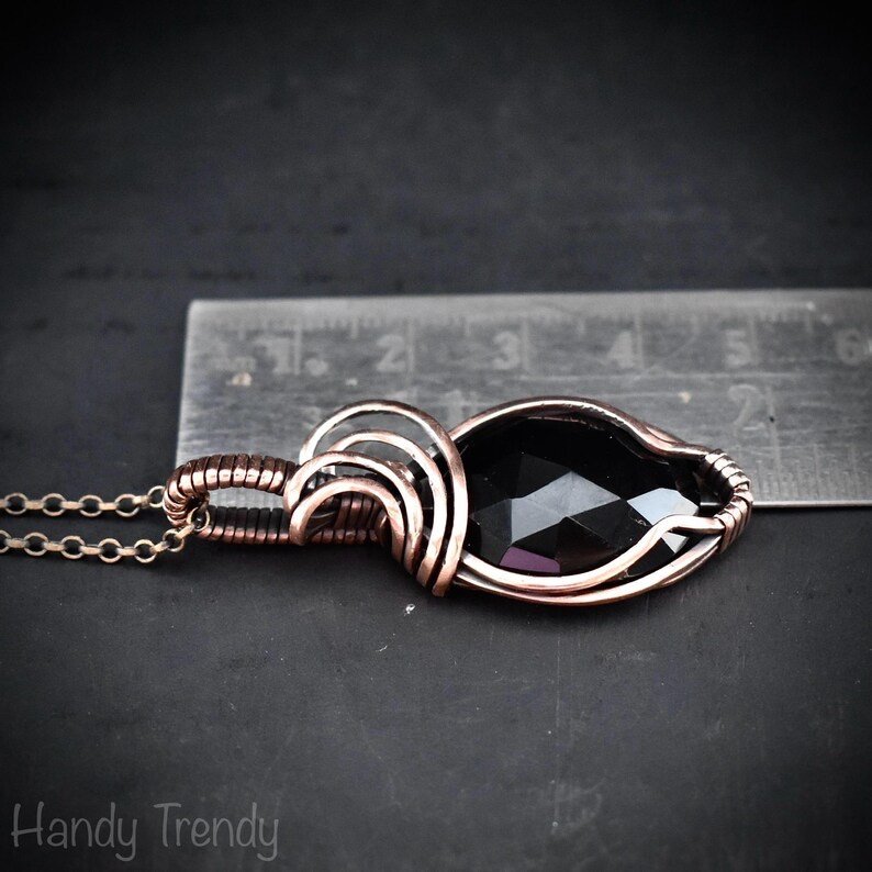 Black onyx pendant, Copper wire wrapped necklace, Unique handmade gift, One of a kind artisan boho jewelry, Small pendant