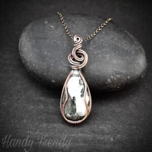Moss agate pendant, Copper wire wrapped jewelry, Unique handmade Gift, Artisan necklace, Green and white mix necklace