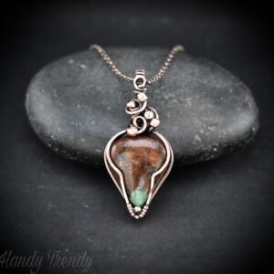 Green chrysoprase pendant, Copper wire wrapped jewelry, Unique handmade gift, Artisan boho necklace, One of a kind piece