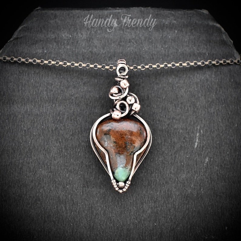 Green chrysoprase pendant, Copper wire wrapped jewelry, Unique handmade gift, Artisan boho necklace, One of a kind piece