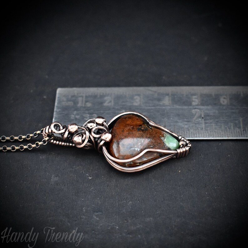 Green chrysoprase pendant, Copper wire wrapped jewelry, Unique handmade gift, Artisan boho necklace, One of a kind piece