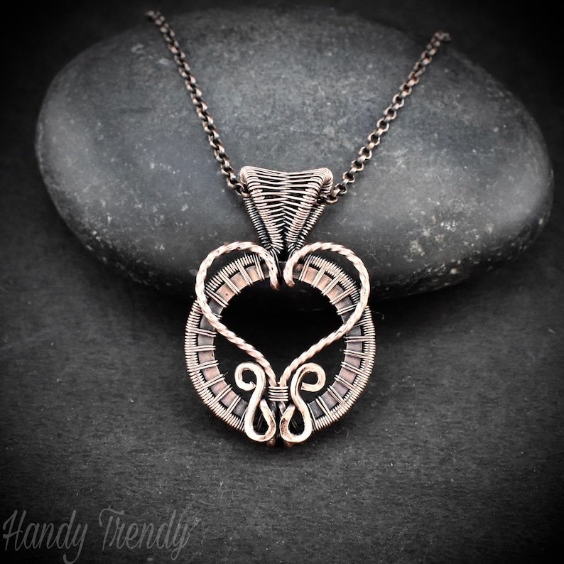 Heart pendant, Copper wire wrapped jewelry, Unique handmade gift, Artisan boho jewelry, One of a kind necklace