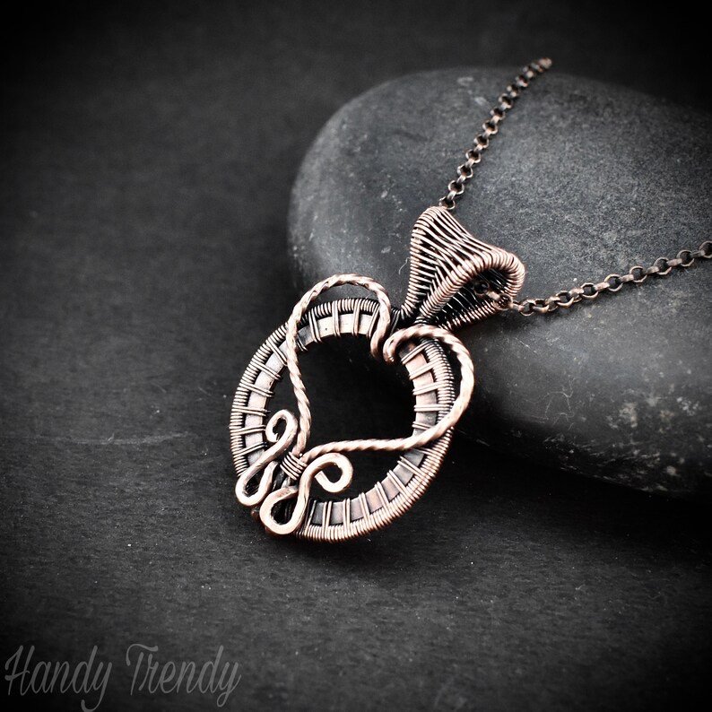 Heart pendant, Copper wire wrapped jewelry, Unique handmade gift, Artisan boho jewelry, One of a kind necklace