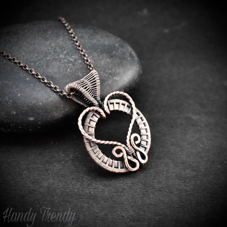 Heart pendant, Copper wire wrapped jewelry, Unique handmade gift, Artisan boho jewelry, One of a kind necklace