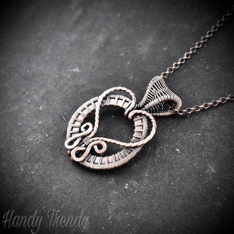 Heart pendant, Copper wire wrapped jewelry, Unique handmade gift, Artisan boho jewelry, One of a kind necklace