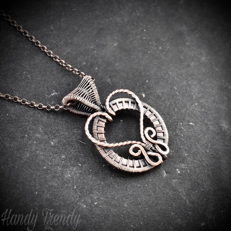 Heart pendant, Copper wire wrapped jewelry, Unique handmade gift, Artisan boho jewelry, One of a kind necklace