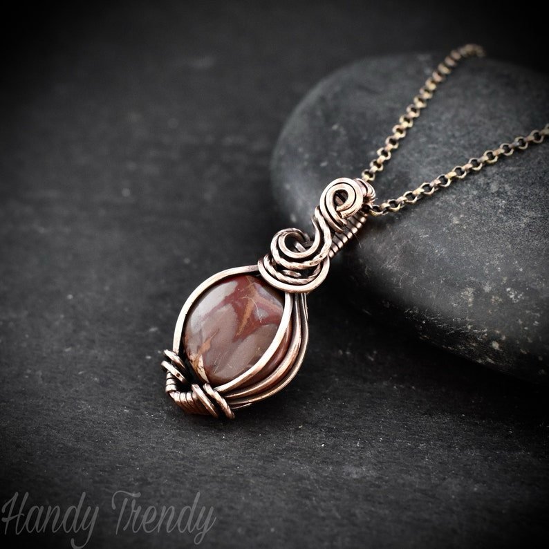 Noreena jasper pendant, Copper wire wrapped necklace, Unique Gift, One of a kind jewelry, Handmade pendant, Mini gemstone necklace