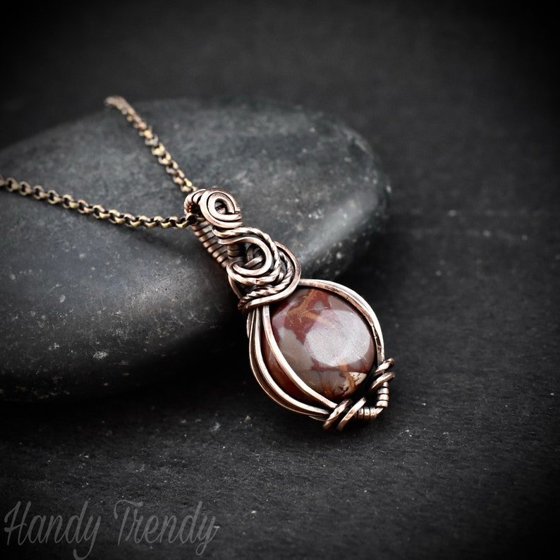 Noreena jasper pendant, Copper wire wrapped necklace, Unique Gift, One of a kind jewelry, Handmade pendant, Mini gemstone necklace