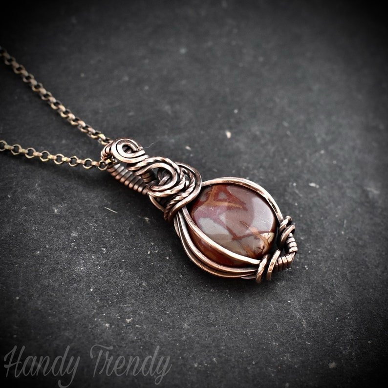 Noreena jasper pendant, Copper wire wrapped necklace, Unique Gift, One of a kind jewelry, Handmade pendant, Mini gemstone necklace
