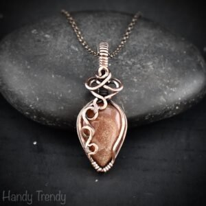 Peach amazonite pendant, Free flow copper wire wrapped necklace, Unique handmade  gift, One of a kind jewelry, Artisan boho jewelry