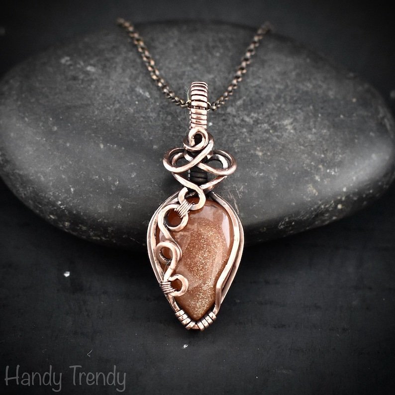 Peach amazonite pendant, Free flow copper wire wrapped necklace, Unique handmade  gift, One of a kind jewelry, Artisan boho jewelry