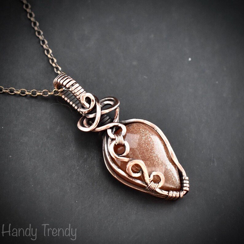 Peach amazonite pendant, Free flow copper wire wrapped necklace, Unique handmade  gift, One of a kind jewelry, Artisan boho jewelry