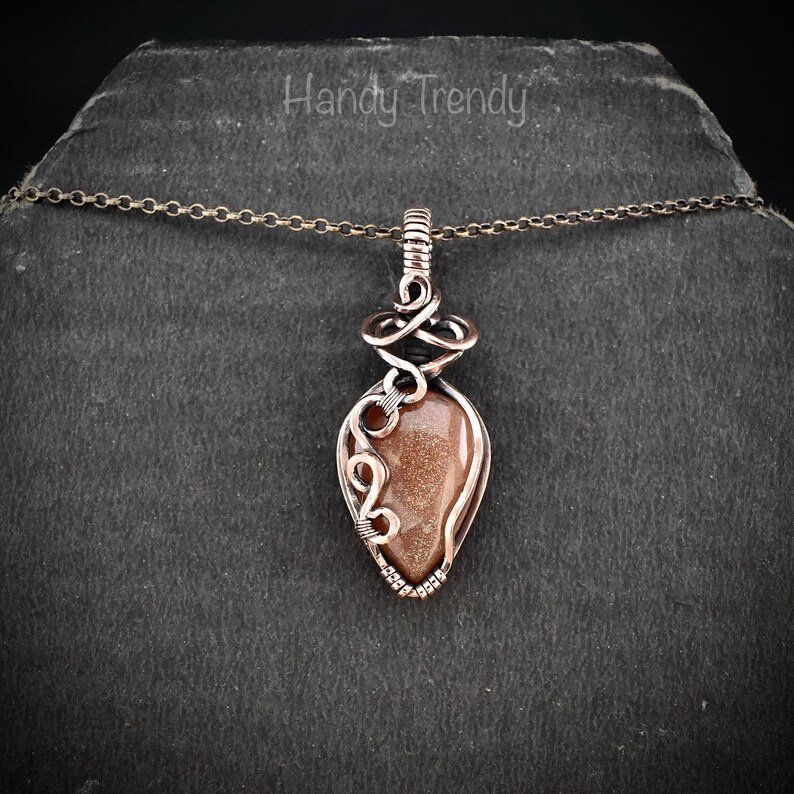 Peach amazonite pendant, Free flow copper wire wrapped necklace, Unique handmade  gift, One of a kind jewelry, Artisan boho jewelry