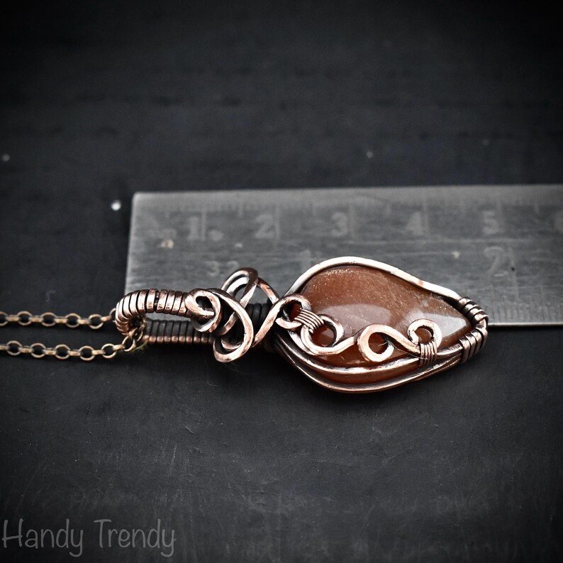 Peach amazonite pendant, Free flow copper wire wrapped necklace, Unique handmade  gift, One of a kind jewelry, Artisan boho jewelry