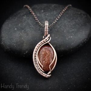 Sunstone pendant, Copper wire wrapped necklace, Unique handmade gift, One of a kind jewelry, Artisan boho necklace
