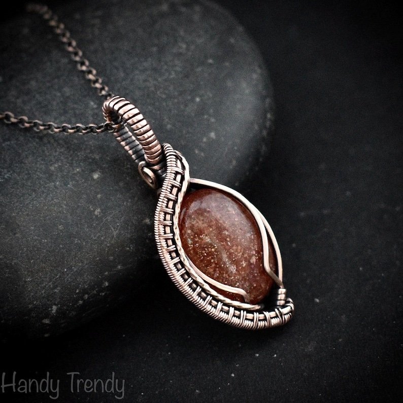 Sunstone pendant, Copper wire wrapped necklace, Unique handmade gift, One of a kind jewelry, Artisan boho necklace