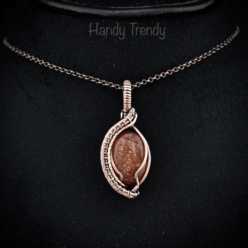 Sunstone pendant, Copper wire wrapped necklace, Unique handmade gift, One of a kind jewelry, Artisan boho necklace
