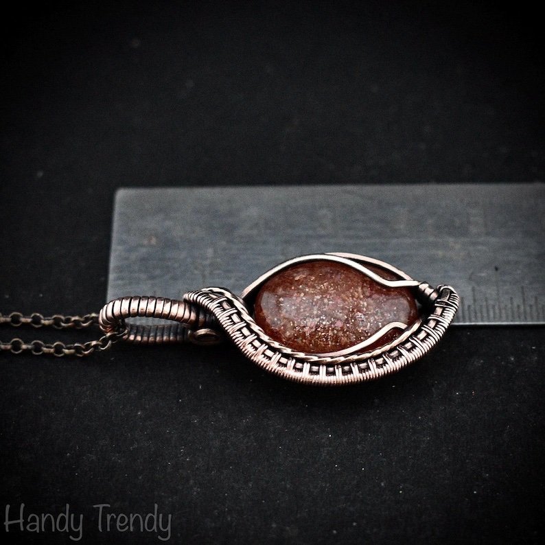 Sunstone pendant, Copper wire wrapped necklace, Unique handmade gift, One of a kind jewelry, Artisan boho necklace