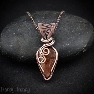 Sunstone pendant, Copper wire wrapped necklace, Unique handmade gift, One of a kind jewelry, Artisan boho necklace