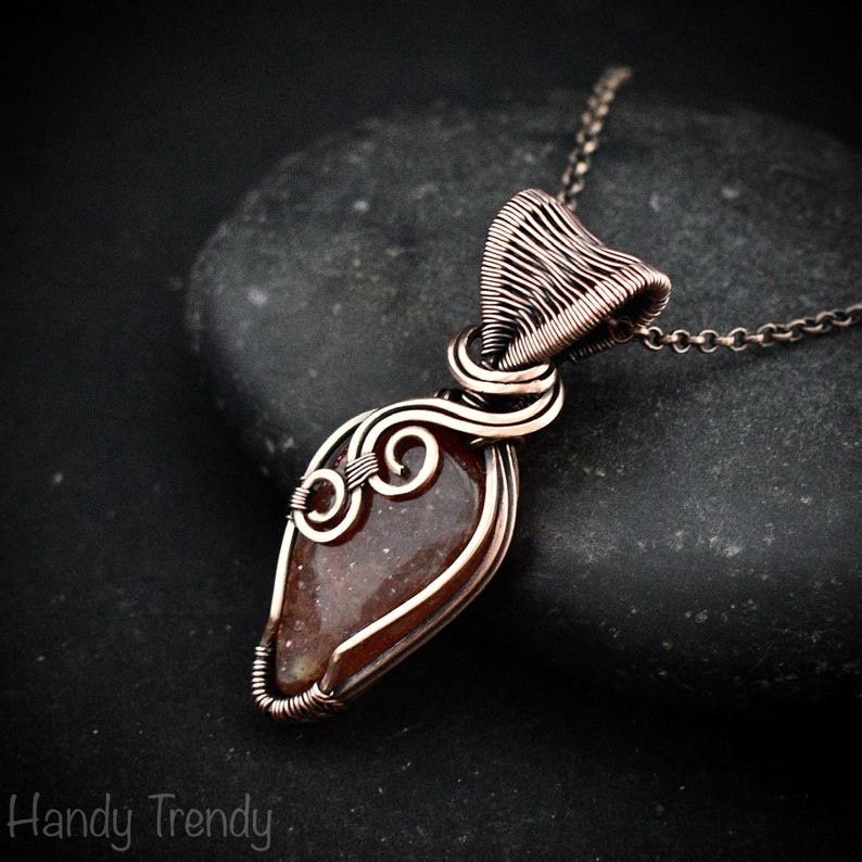 Sunstone pendant, Copper wire wrapped necklace, Unique handmade gift, One of a kind jewelry, Artisan boho necklace