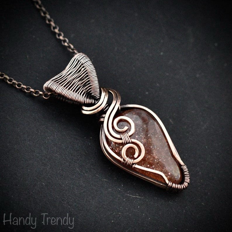 Sunstone pendant, Copper wire wrapped necklace, Unique handmade gift, One of a kind jewelry, Artisan boho necklace