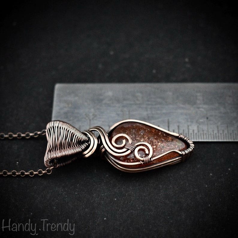 Sunstone pendant, Copper wire wrapped necklace, Unique handmade gift, One of a kind jewelry, Artisan boho necklace
