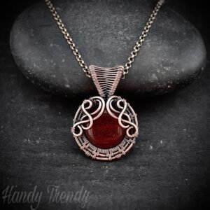 Red agate pendant, Small copper wire wrapped jewelry, Unique birthday gift, Artisan boho jewelry, Everyday necklace