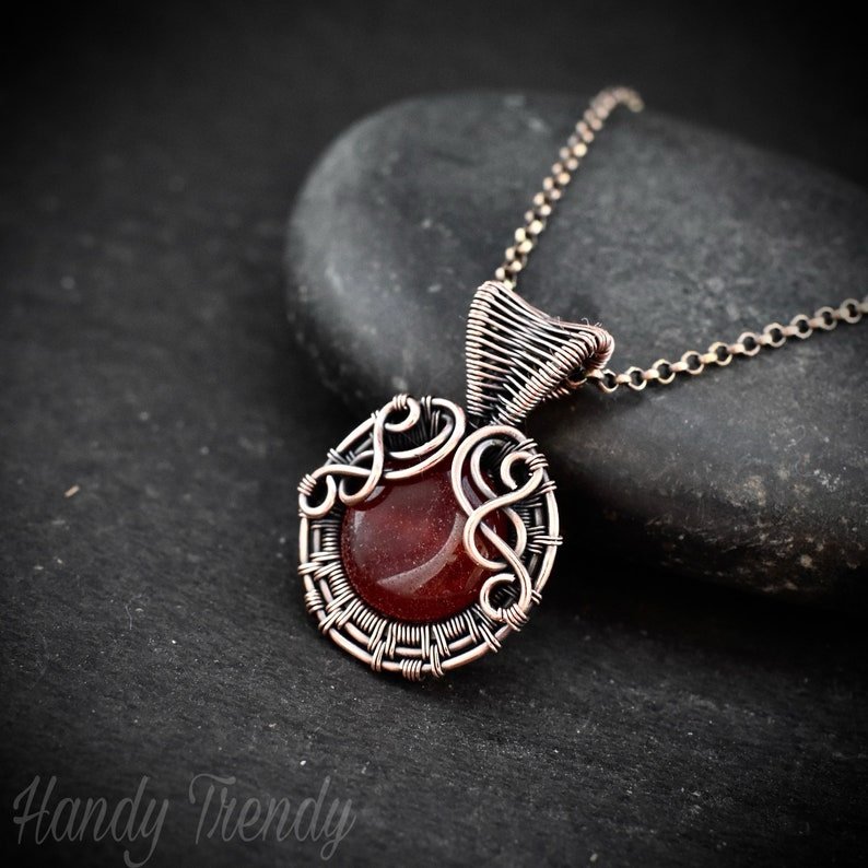 Red agate pendant, Small copper wire wrapped jewelry, Unique birthday gift, Artisan boho jewelry, Everyday necklace
