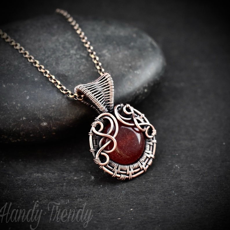 Red agate pendant, Small copper wire wrapped jewelry, Unique birthday gift, Artisan boho jewelry, Everyday necklace
