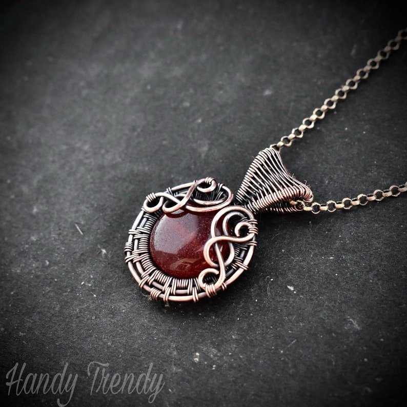 Red agate pendant, Small copper wire wrapped jewelry, Unique birthday gift, Artisan boho jewelry, Everyday necklace