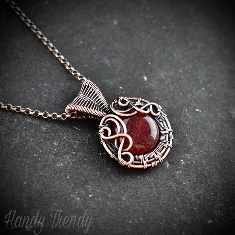 Red agate pendant, Small copper wire wrapped jewelry, Unique birthday gift, Artisan boho jewelry, Everyday necklace