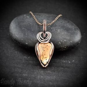Maligano jasper heart pendant, Copper wire wrapped jewelry, Unique handmade Gift, Artisan boho necklace, One of a kind piece