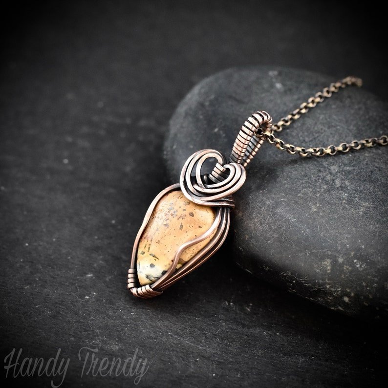 Maligano jasper heart pendant, Copper wire wrapped jewelry, Unique handmade Gift, Artisan boho necklace, One of a kind piece