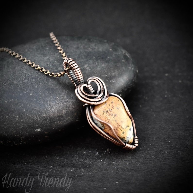Maligano jasper heart pendant, Copper wire wrapped jewelry, Unique handmade Gift, Artisan boho necklace, One of a kind piece