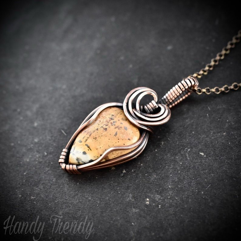 Maligano jasper heart pendant, Copper wire wrapped jewelry, Unique handmade Gift, Artisan boho necklace, One of a kind piece