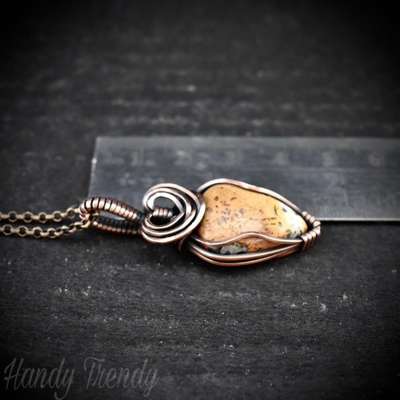 Maligano jasper heart pendant, Copper wire wrapped jewelry, Unique handmade Gift, Artisan boho necklace, One of a kind piece