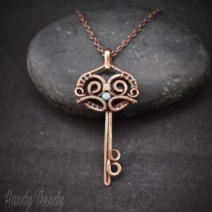 Turquoise key pendant, Copper wire wrapped jewelry, Unique handmade necklace, Artisan necklace