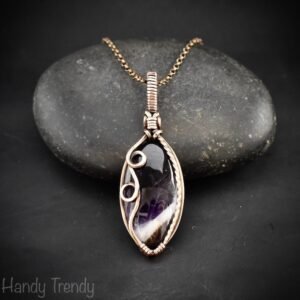 Star amethyst pendant, Free-flow Copper Wire wrapped necklace, Unique handmade gift, One of a kind artisan boho jewelry